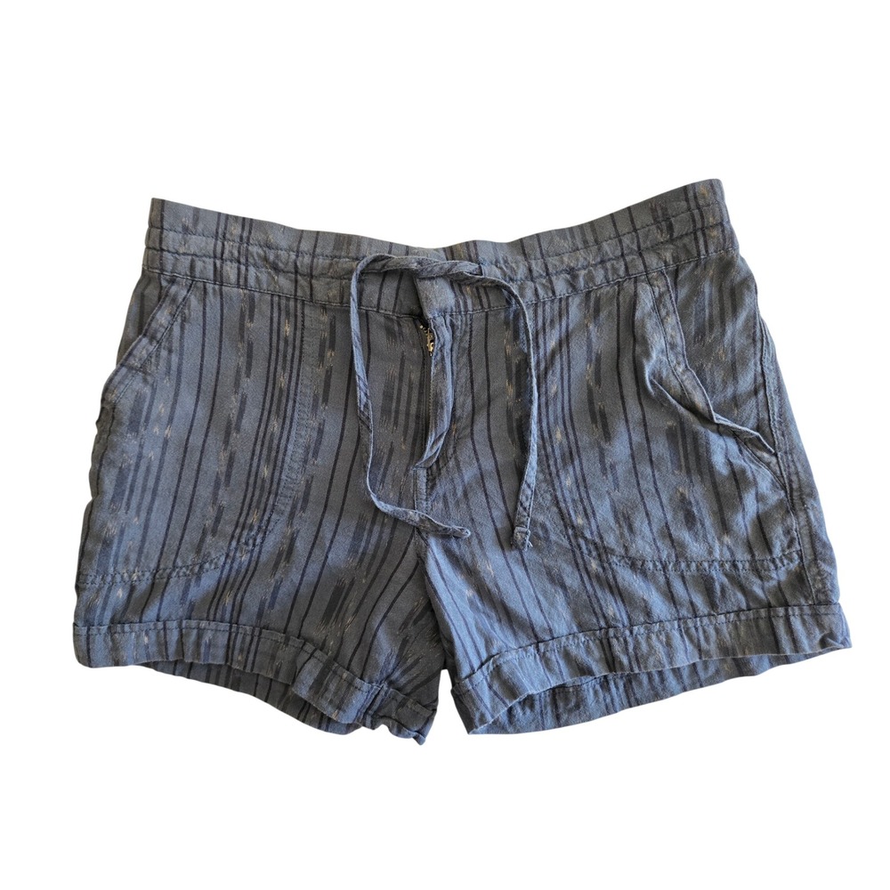 Prana Womens S Shorts Blue Ikat Stripe Organic Cotton Drawstring Elastic Waist